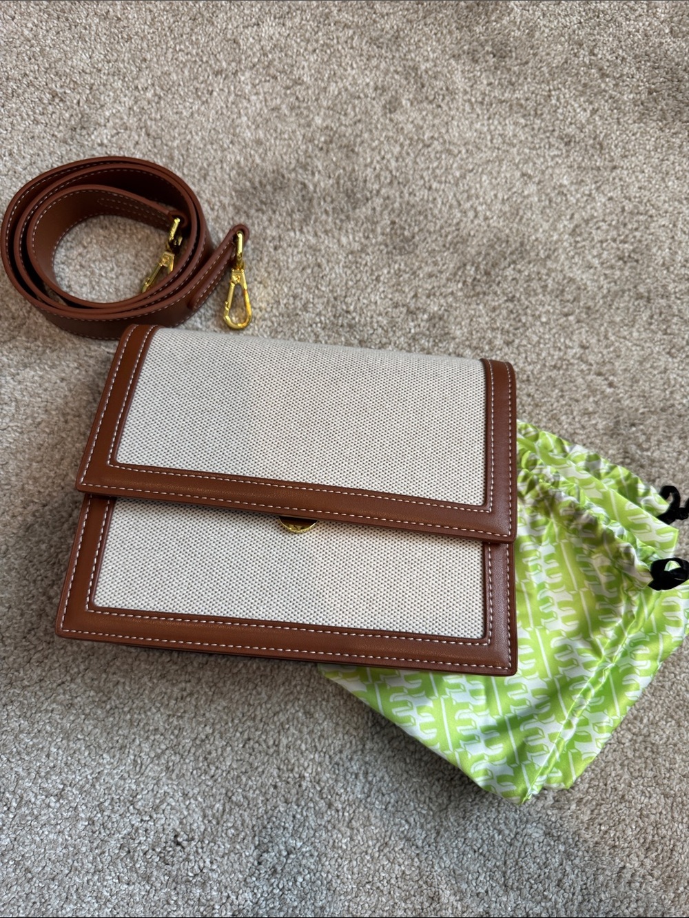 NWOT JW PEI Brown Leather-Trim Canvas Crossbody Bag